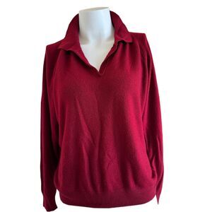 Women’s vintage 70s Essentials Worthington ruby red  M soft sweater collared pol
